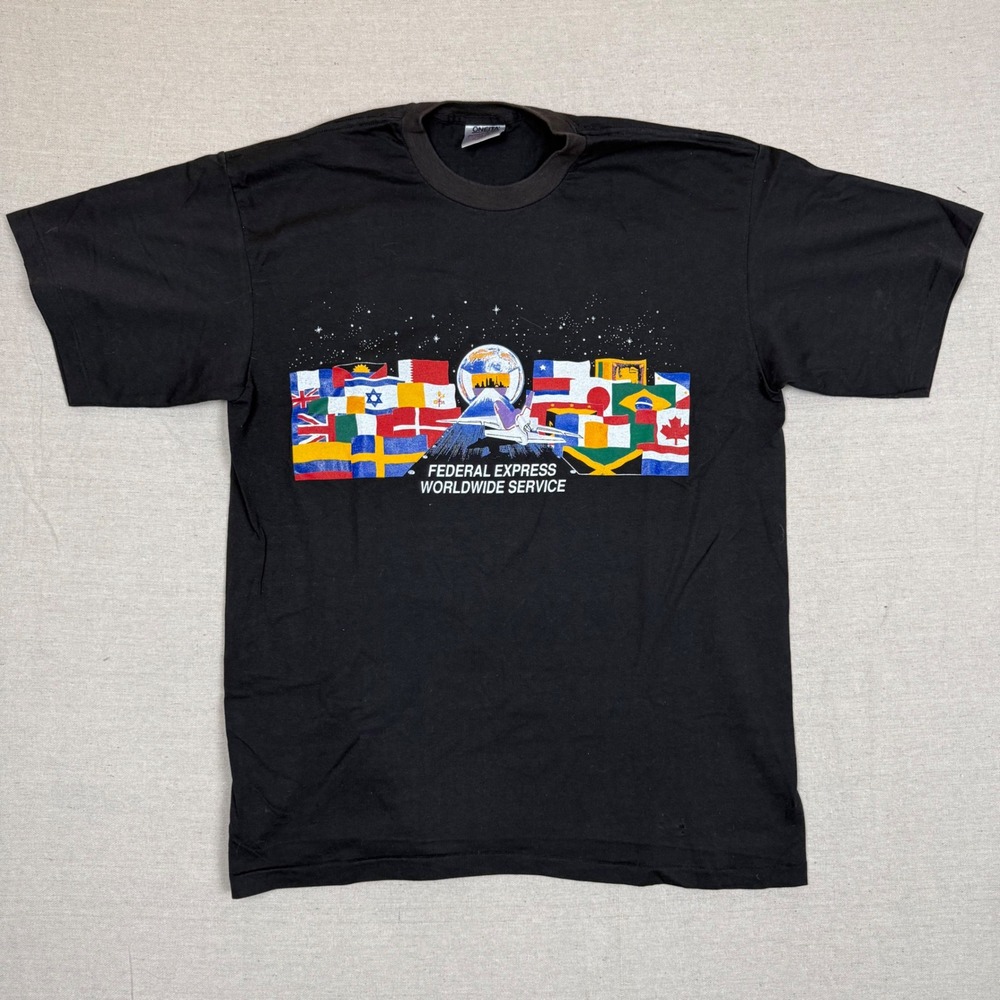 Vintage Federal Express Worldwide Service Flags T-Shirt XL Oneita USA